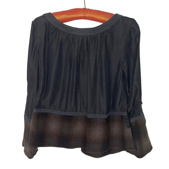 Marni Womens Top Size Small Cropped Bell Sleeve Flannel Ruffle Black Brown Plaid - Picture 13 of 15